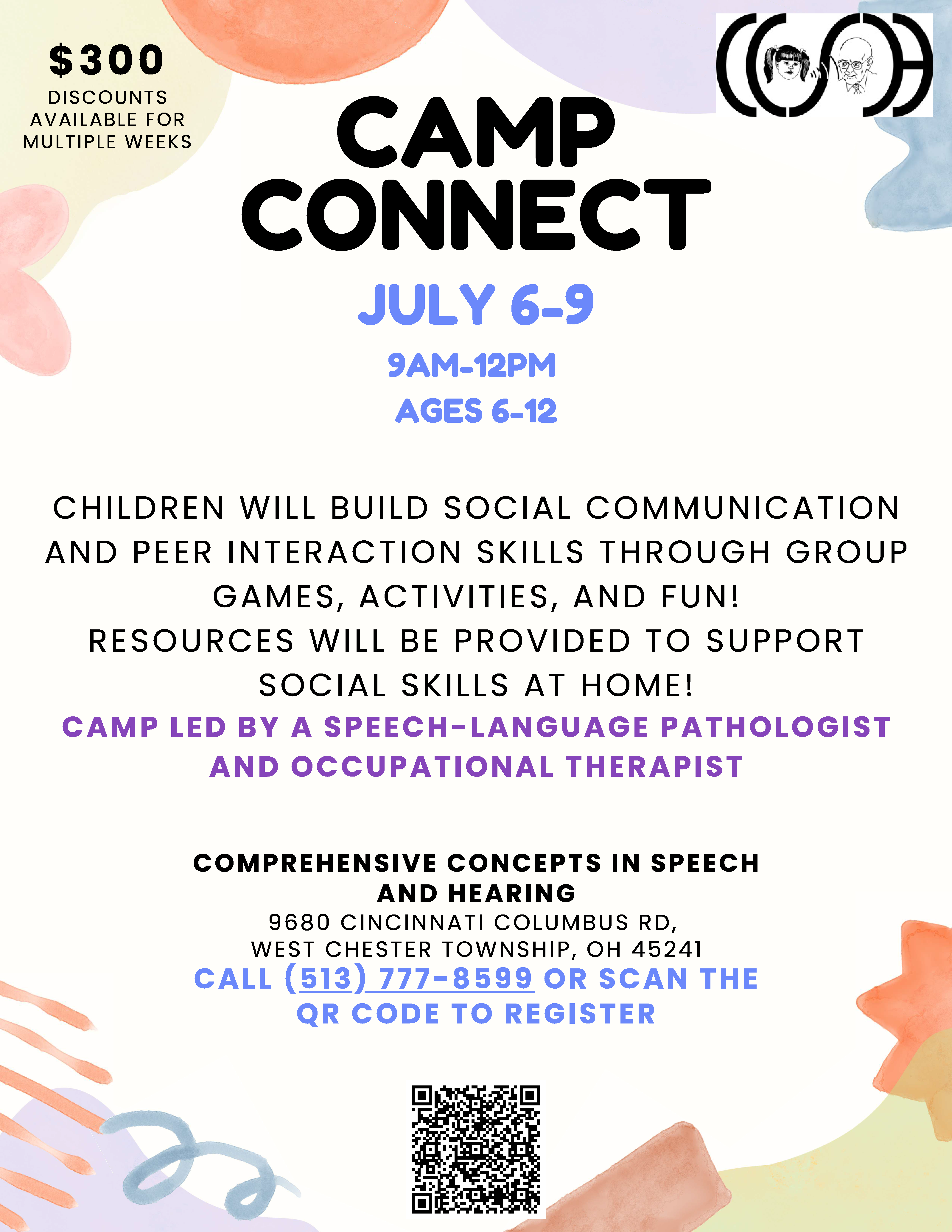 Camp Connect - July 6-9 - 9AM-12PM - Ages 6-12 - Call (513) 777-8599 to Register