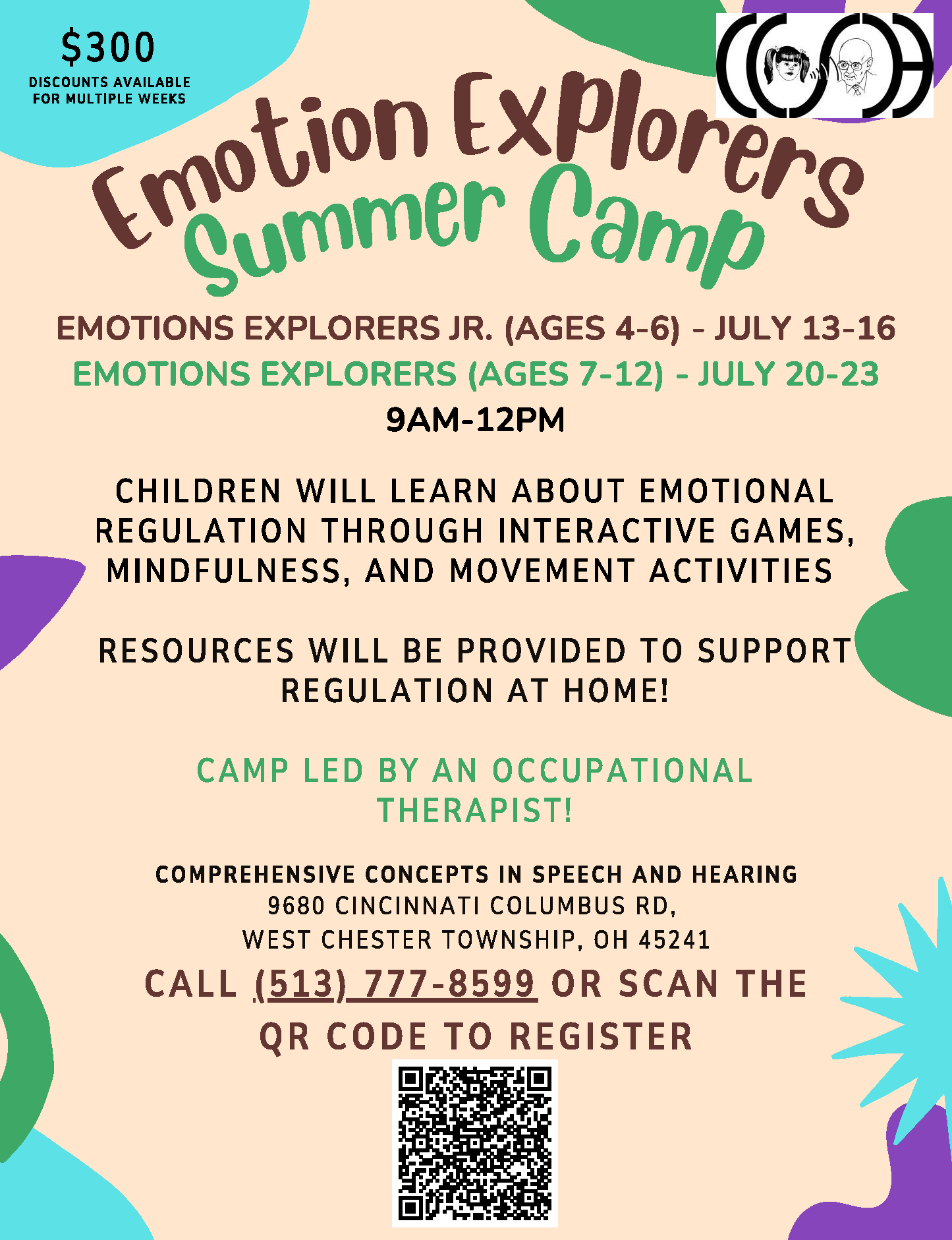 Emotion Explorers Summer Camp - July 13-16 (Ages 4-6) and July 20-23 (Ages 7-12) - 9AM-12PM - Call (513) 777-8599 to Register